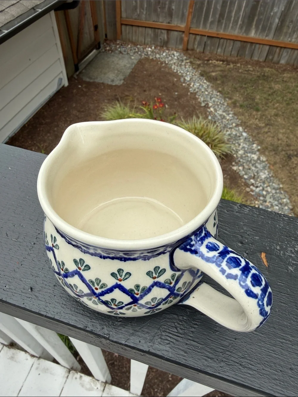 Polish Pottery Hand-Painted Blue and Cream Ceramic Large Mug